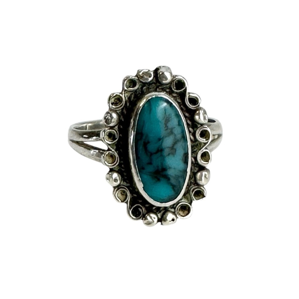 Vintage Turquoise Ring Sterling Silver Southwest Western Boho Dainty Pinky 5.25